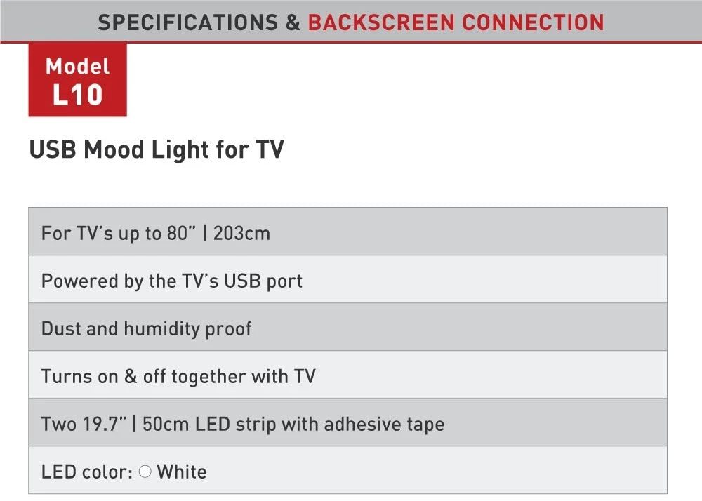 Barkan L10 USB Mood Light, For TV Up To 80 Inches/203cm 9 Barkan L10 USB Mood Light, For TV Up To 80 Inches/203cm - Image 7