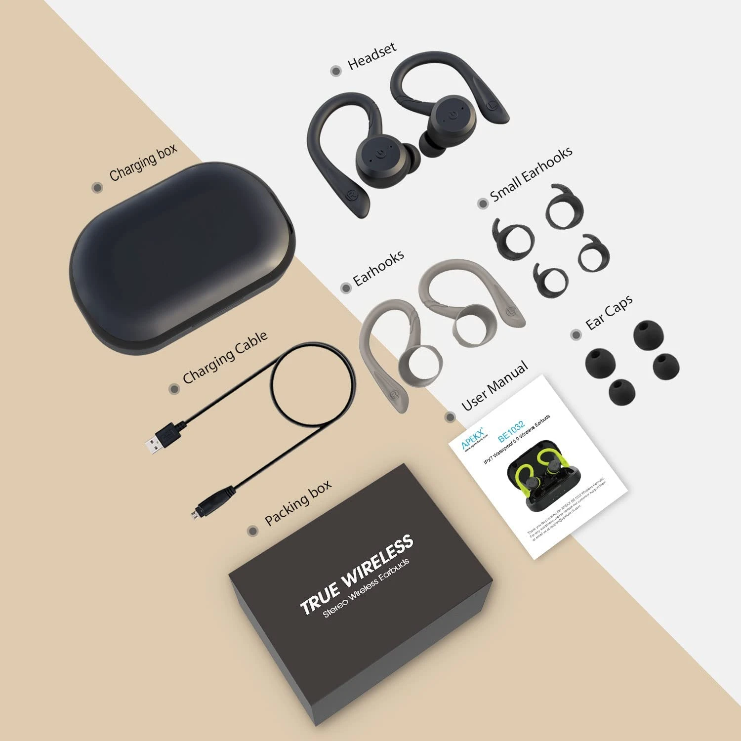 APEKX Bluetooth True Wireless Earbuds With Charging Case IPX7 Waterproof – Black 5 APEKX Bluetooth True Wireless Earbuds With Charging Case IPX7 Waterproof – Black - Image 3