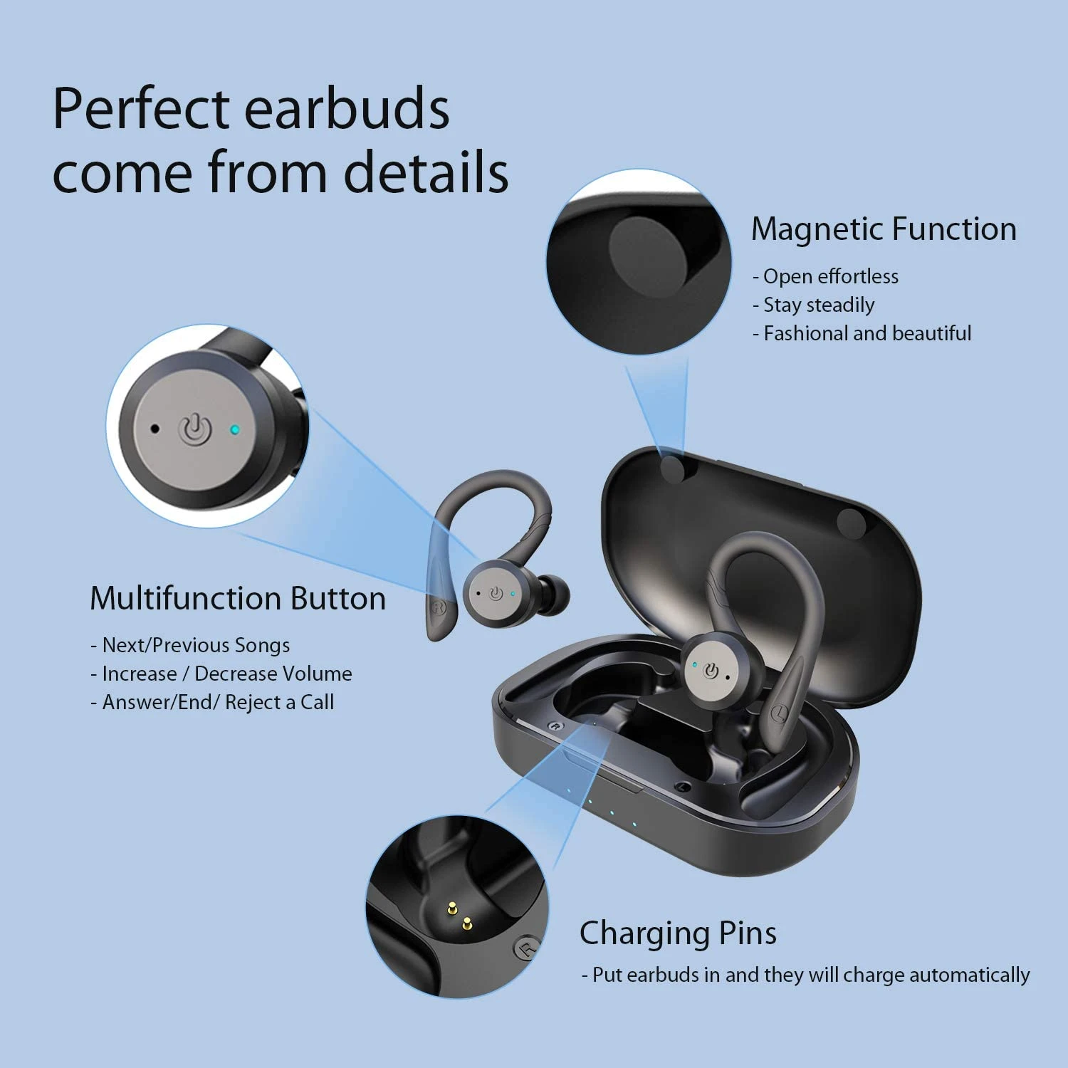 APEKX Bluetooth True Wireless Earbuds With Charging Case IPX7 Waterproof – Black 4 APEKX Bluetooth True Wireless Earbuds With Charging Case IPX7 Waterproof – Black - Image 2