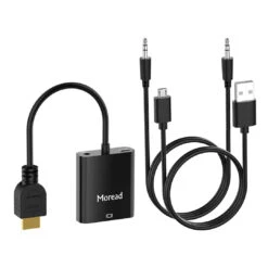 Moread Gold-Plated Active HDMI To VGA Adapter (Male To Female) With Micro USB Power Cable & 3.5mm Audio Cable -Electronics Store Gold Plated Active HDMI to VGA Adapter