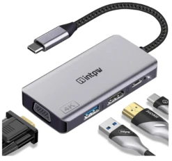 INTPW USB C To VGA And HDMI 4K Multiport Adapter