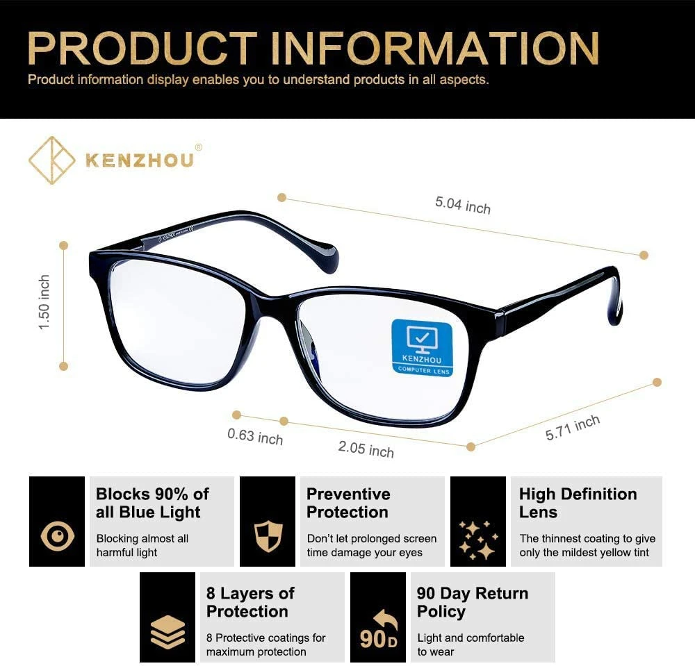 Kenzhou Eyewear Blue Light Blocking Computer Glasses Anti Eyestrain Unisex – Yellow Black 4 Kenzhou Eyewear Blue Light Blocking Computer Glasses Anti Eyestrain Unisex – Yellow Black - Image 2
