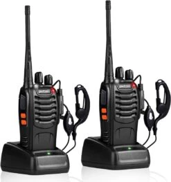 Pxton Walkie Talkie – Black – Rechargeable Long Range Two-Way Radios With Earpieces
