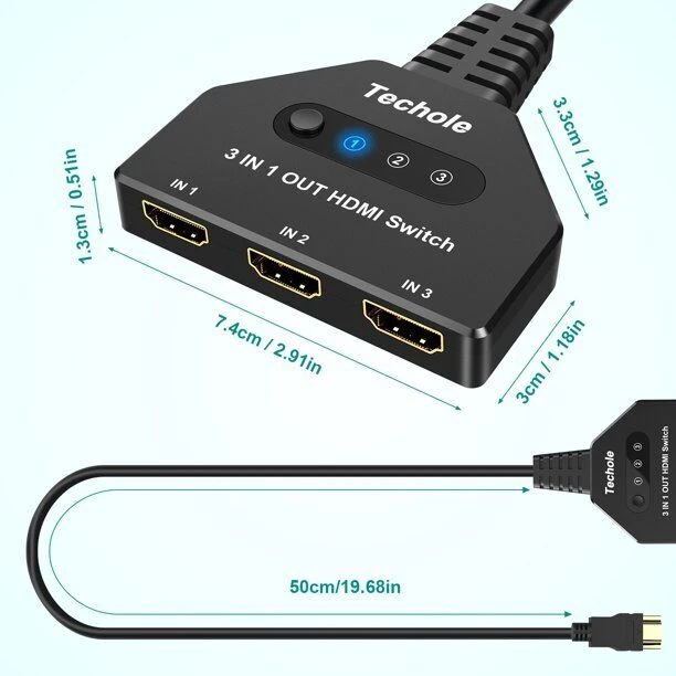 Techole 4K HDMI Switch – 3 In 1 Out With HDMI Cable – 3-Port HDMI 5 Techole 4K HDMI Switch – 3 In 1 Out With HDMI Cable – 3-Port HDMI - Image 3