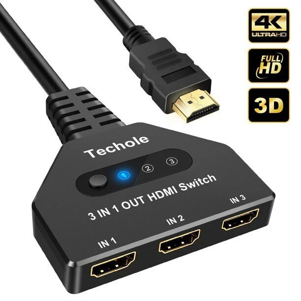 Techole 4K HDMI Switch – 3 In 1 Out With HDMI Cable – 3-Port HDMI 3 Techole 4K HDMI Switch – 3 In 1 Out With HDMI Cable – 3-Port HDMI