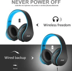 Zihnic Bluetooth Headphones Over-Ear Foldable Wireless And Wired Stereo Headset – Blue Black -Electronics Store Zihnic Bluetooth Headphones Over Ear Foldable Wireless and Wired Stereo Headset Blue Black 4