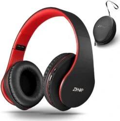 Zihnic Bluetooth Headphones Over-Ear Foldable Wireless And Wired Stereo Headset – Red Black