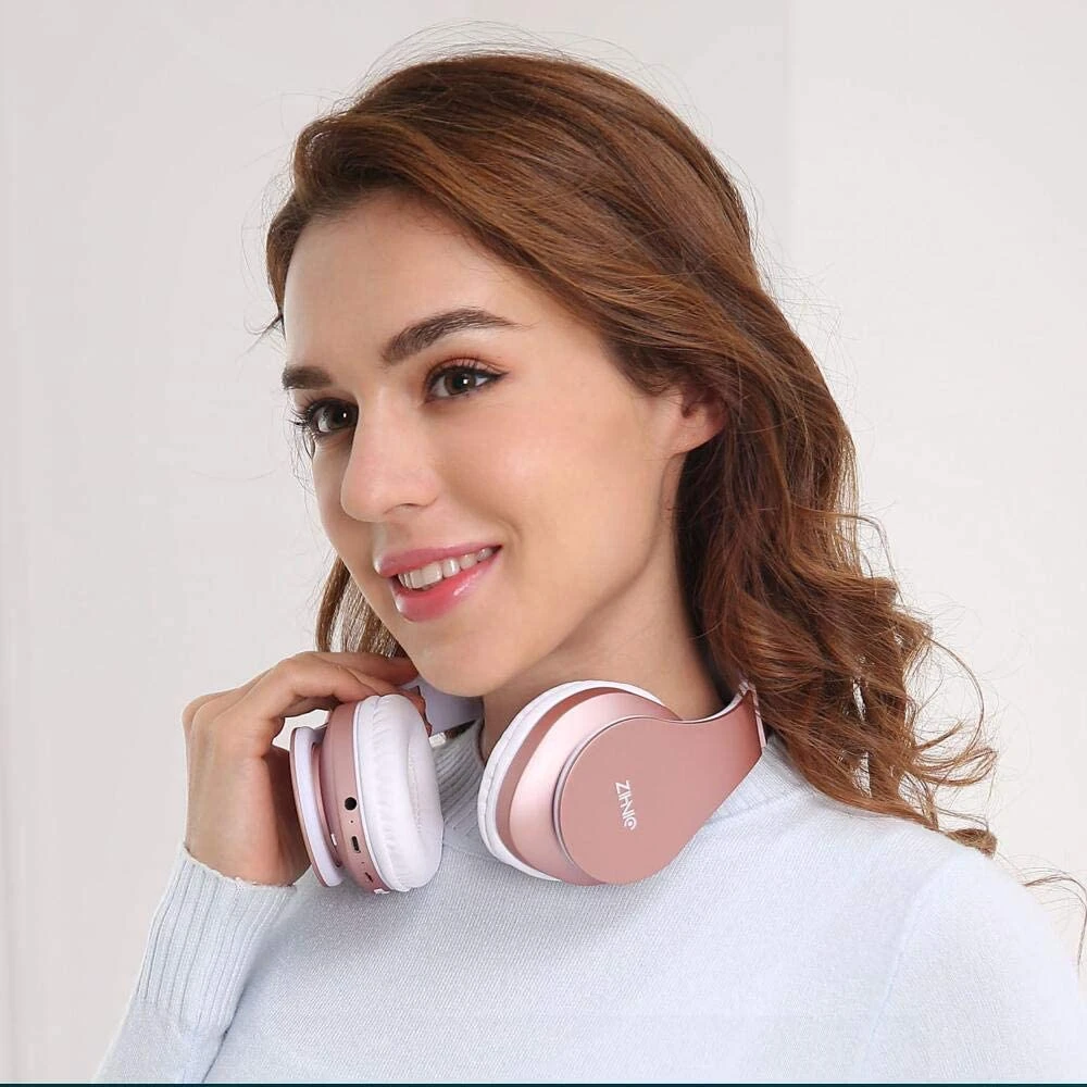 Zihnic Bluetooth Headphones Over-Ear Foldable Wireless And Wired Stereo Headset – Rose Gold 4 Zihnic Bluetooth Headphones Over-Ear Foldable Wireless And Wired Stereo Headset – Rose Gold - Image 2