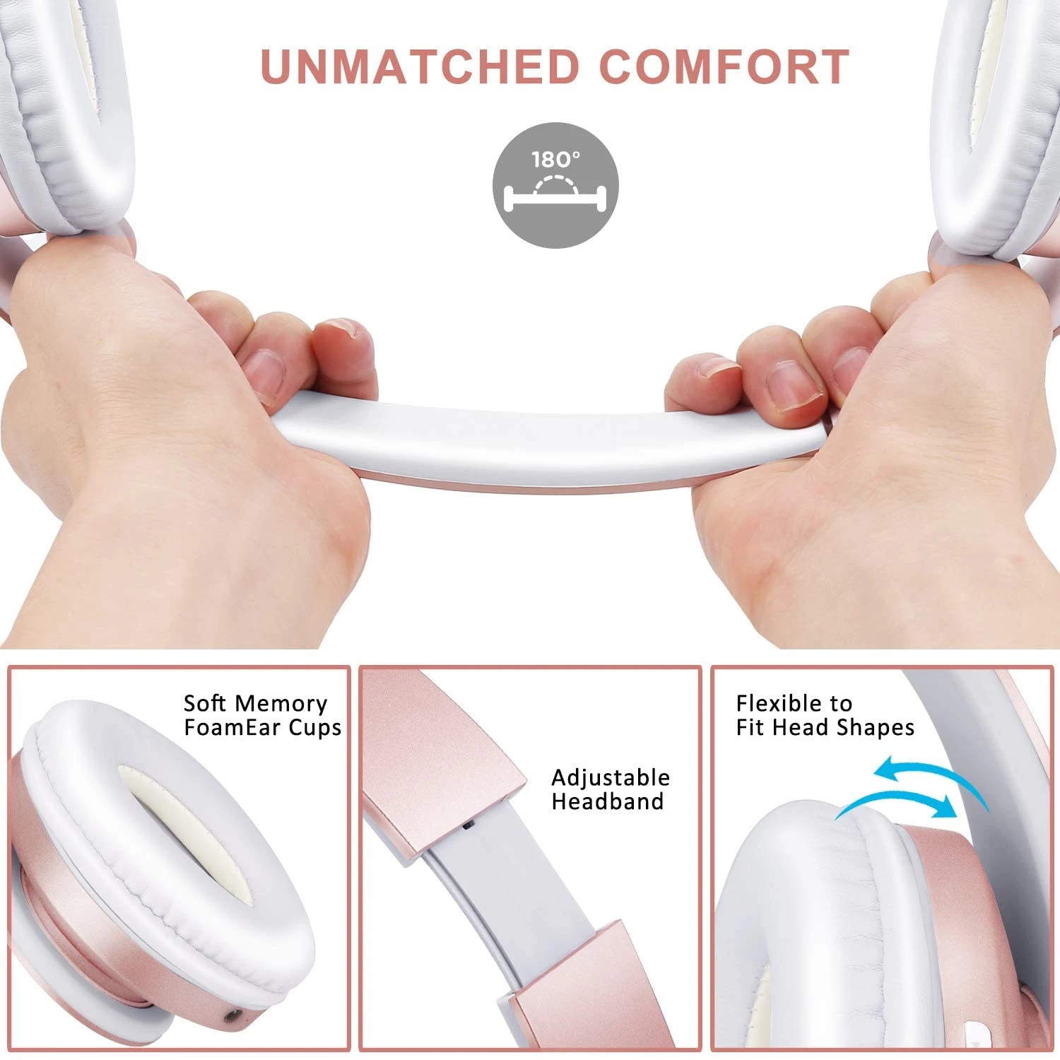 Zihnic Bluetooth Headphones Over-Ear Foldable Wireless And Wired Stereo Headset – Rose Gold 5 Zihnic Bluetooth Headphones Over-Ear Foldable Wireless And Wired Stereo Headset – Rose Gold - Image 3